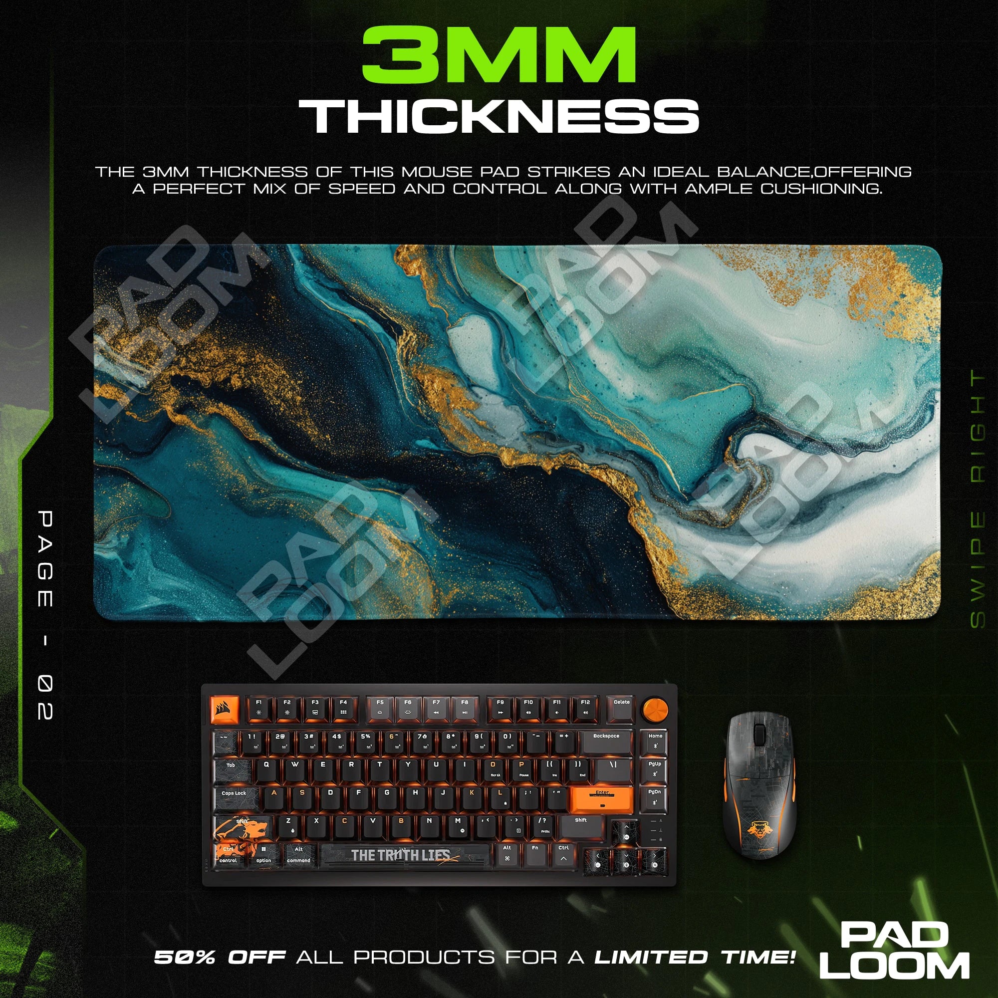 Teal Gold Tide Mouse Pad - Abstract Desk Mat