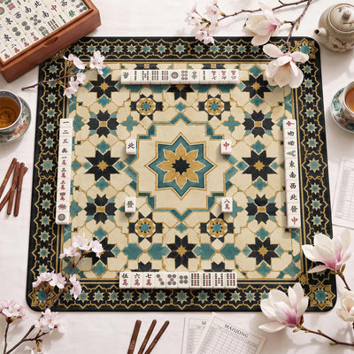 Teal Moroccan Star Mahjong Mat - Mah Jongg Mat