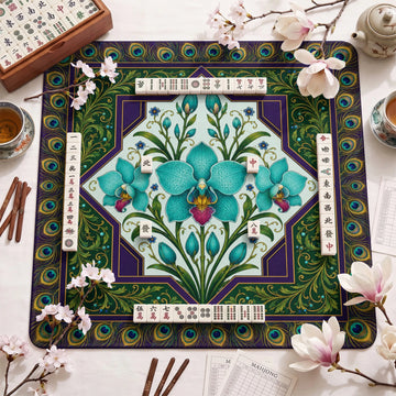 Teal Orchid Mahjong Mat – neoprene mah jongg table mat