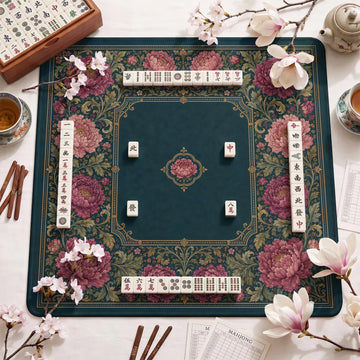 Teal Peony Tapestry Mahjong Mat - Mah Jongg Mat
