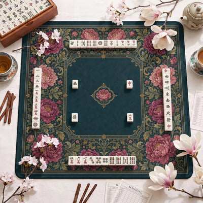 Teal Peony Tapestry Mahjong-Matte - Mah-Jongg Matte