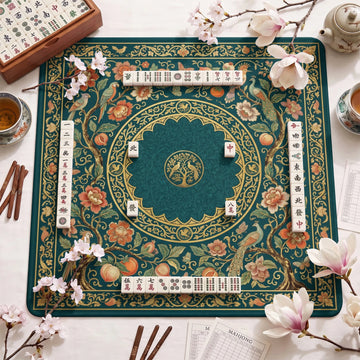 Teal Persian Aviary Mahjong Mat - Mah Jongg Mat