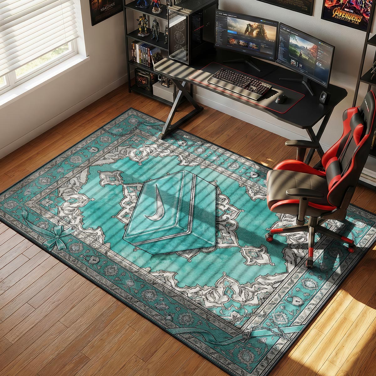 Teal Swoosh Box Baroque Rug - Hypebeast Floor Mat