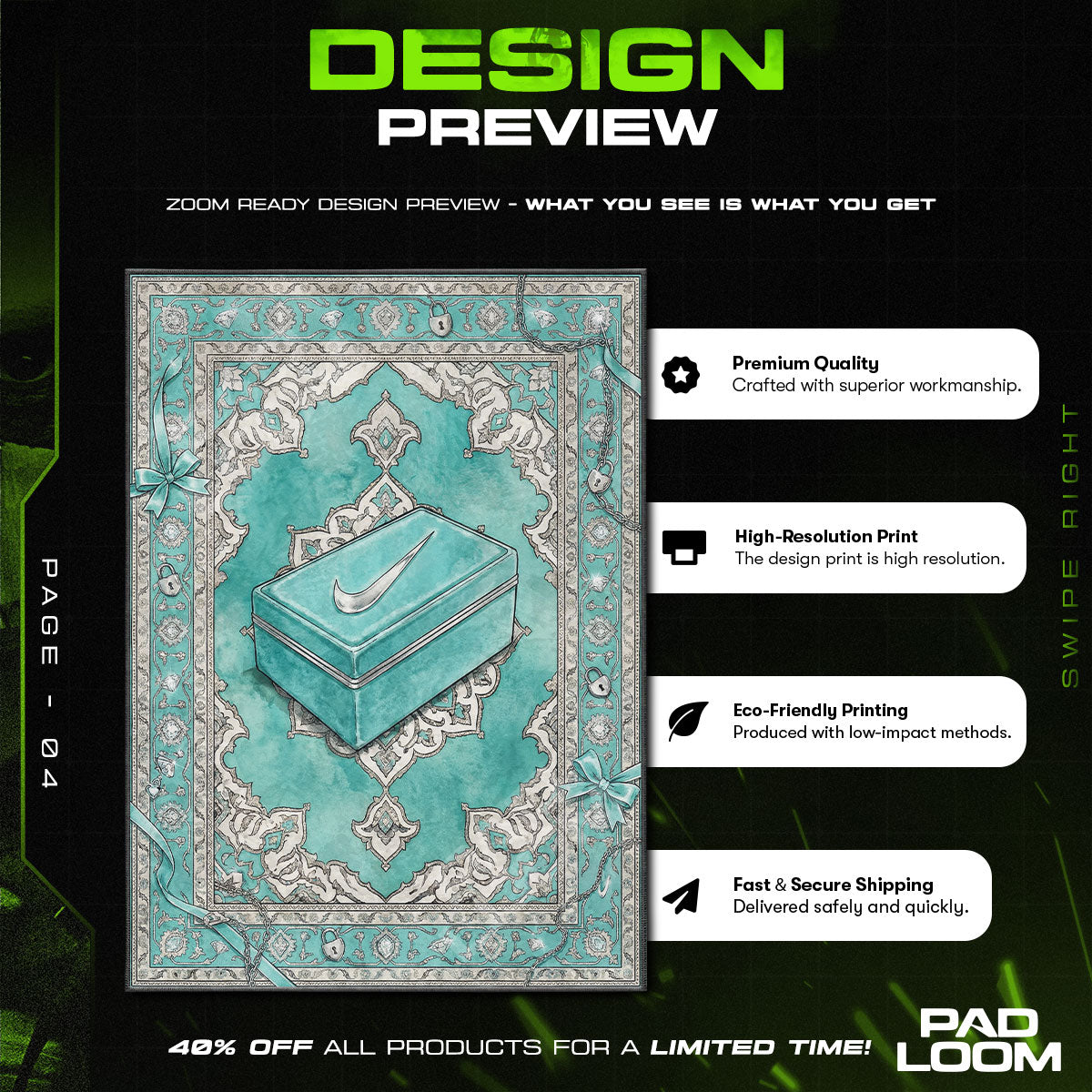 Teal Swoosh Box Baroque Rug - Hypebeast Floor Mat