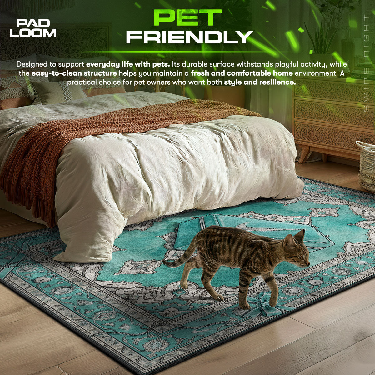 Teal Swoosh Box Baroque Rug - Hypebeast Floor Mat