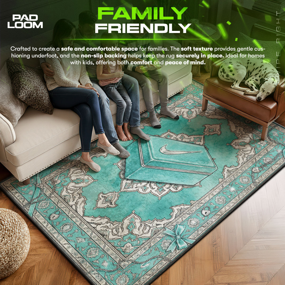 Teal Swoosh Box Baroque Rug - Hypebeast Floor Mat