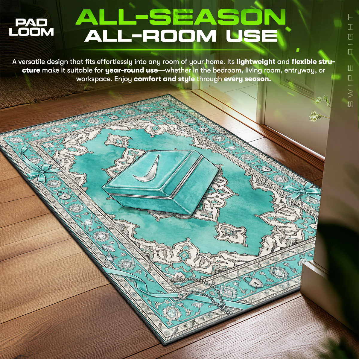 Teal Swoosh Box Baroque Rug - Hypebeast Floor Mat