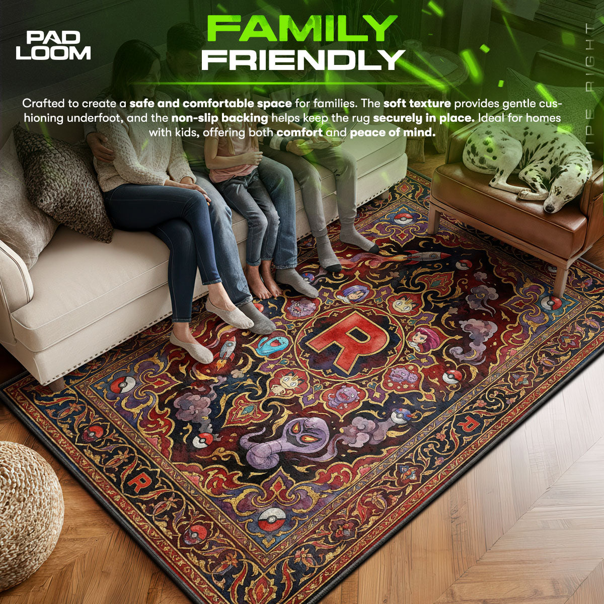Team area rug showing full Pokemon artwork