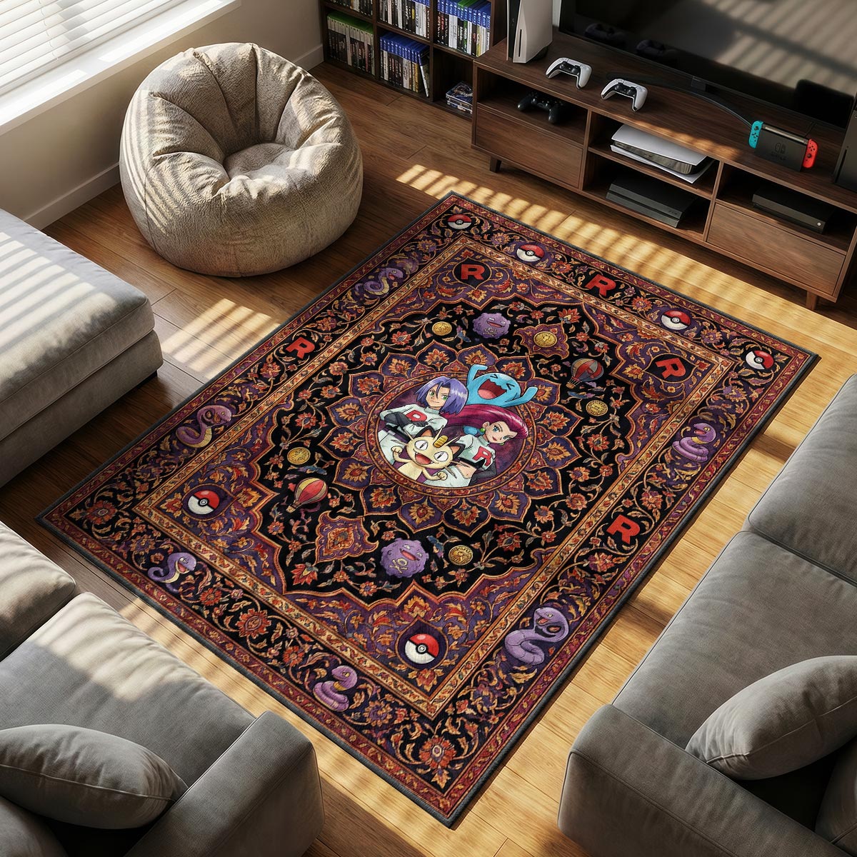 Team Rocket themed area rug for Pokemon fans