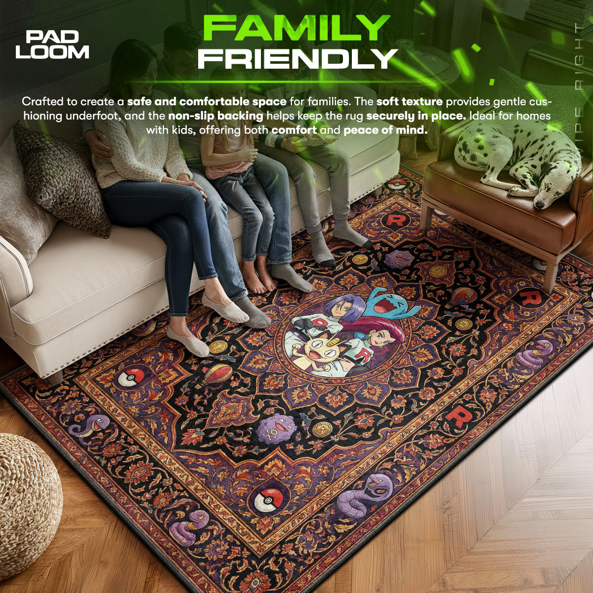 Team area rug showing full Pokemon artwork