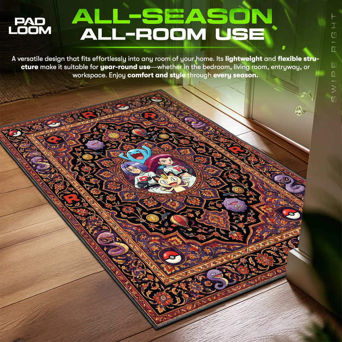 Team Rocket Trio Villain Chair fan rug — premium quality print
