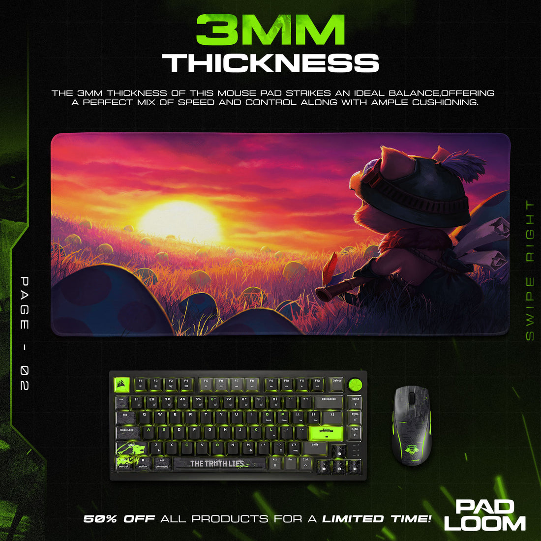 Teemo Sunset Mouse Pad, League of Legends Gaming Desk Mat