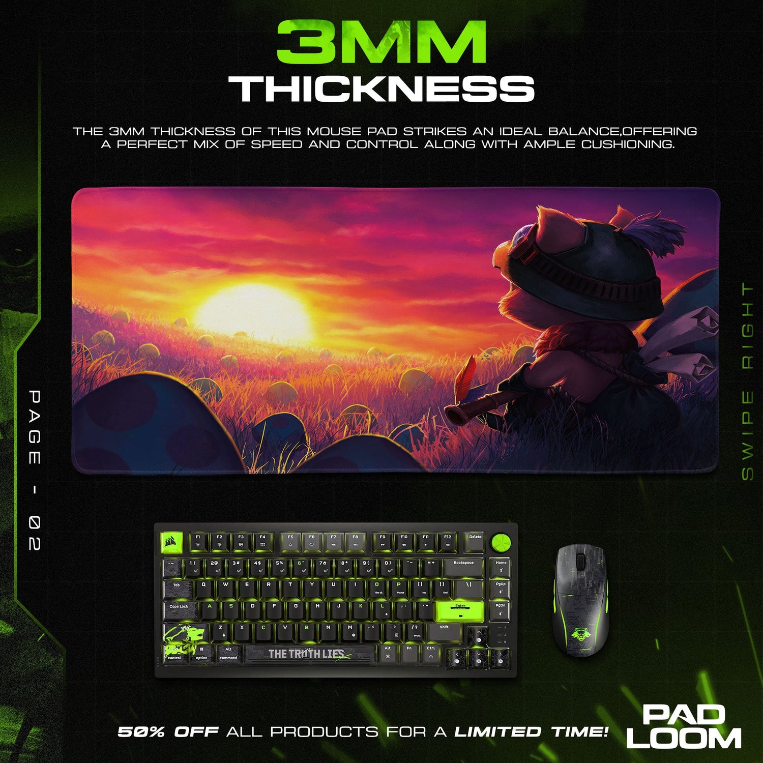 Teemo Sunset Mouse Pad, League of Legends Gaming Desk Mat Padloom