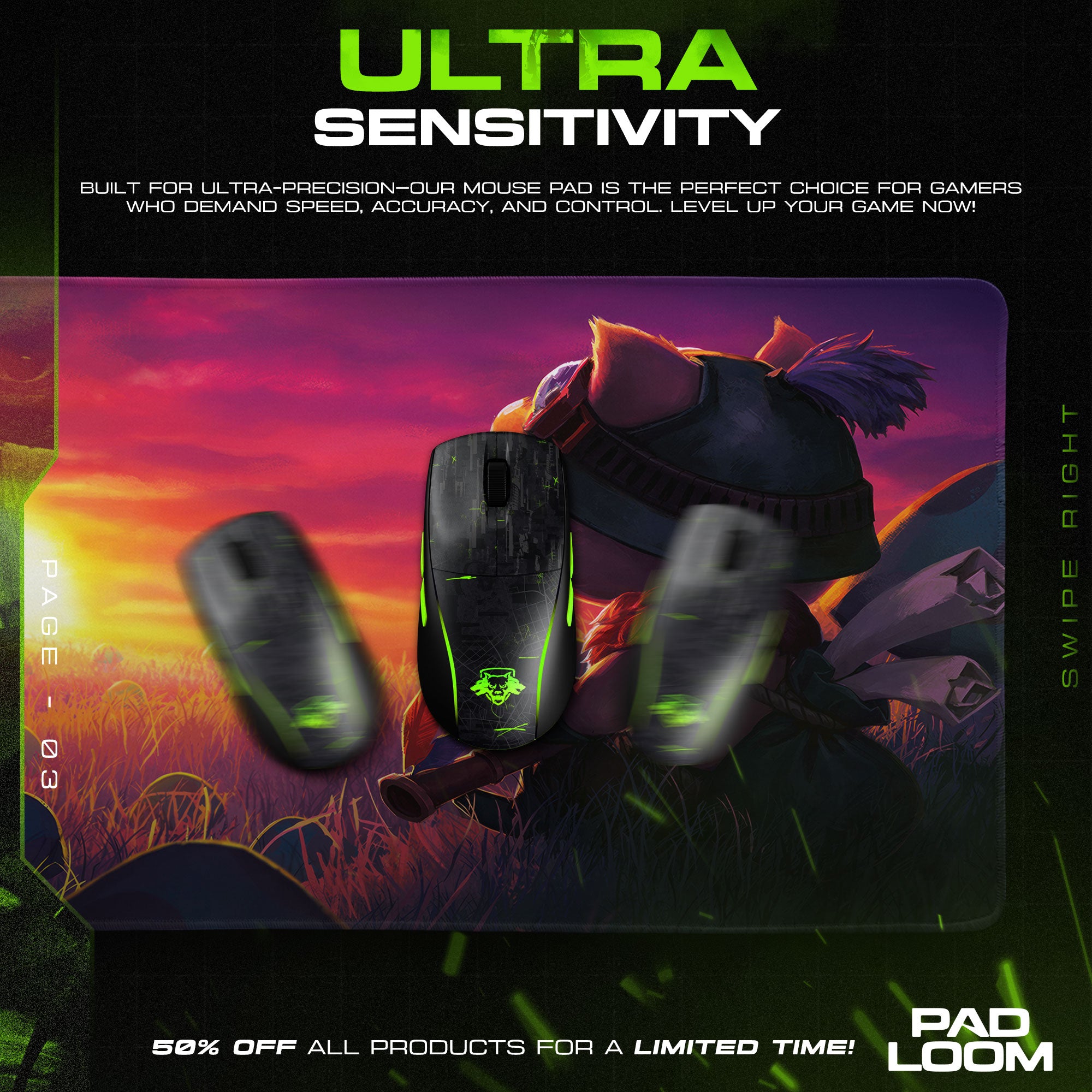 Teemo Sunset Mouse Pad, League of Legends Gaming Desk Mat
