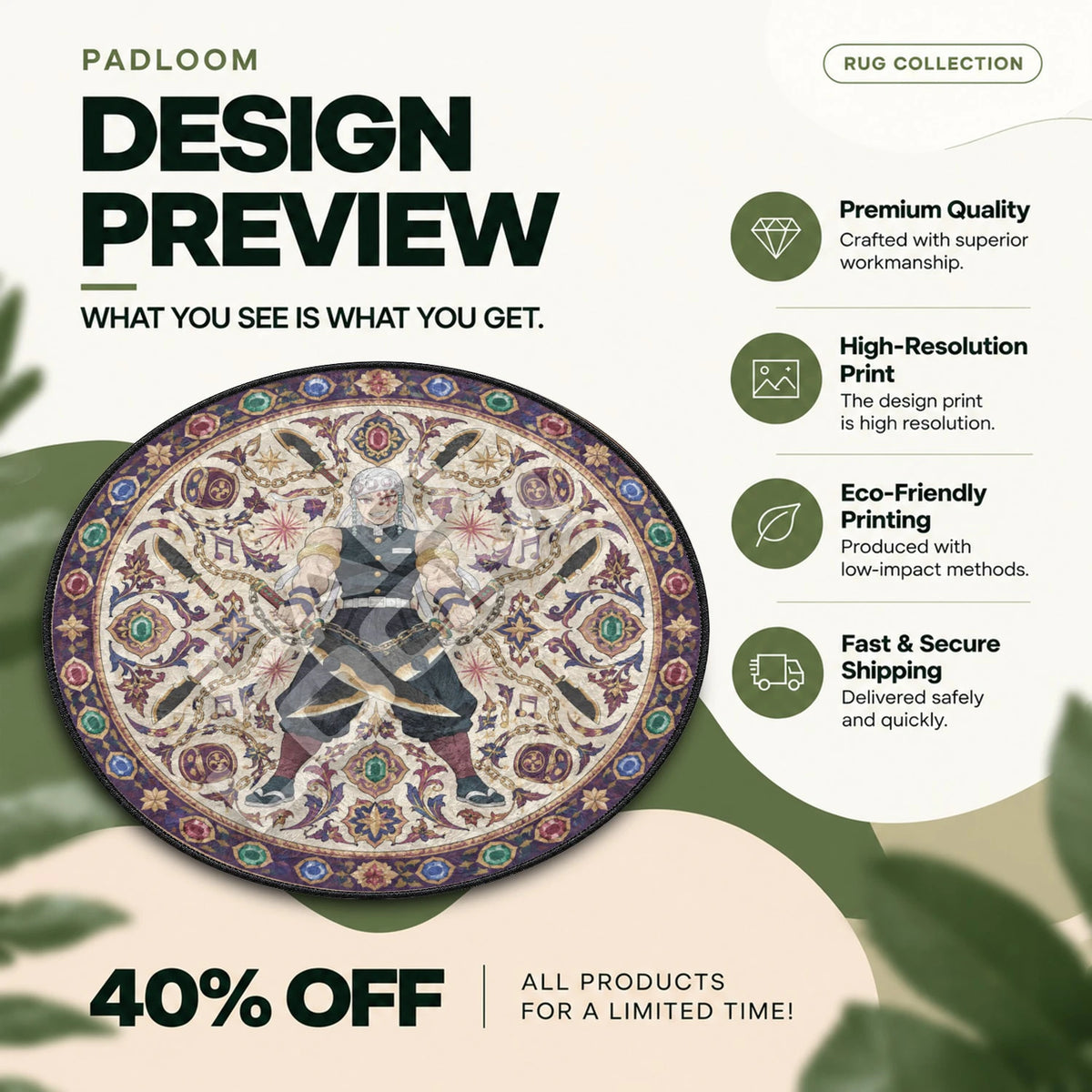 Tengen Chained Demon Slayer round rug full design preview
