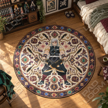 Tengen Chained Demon Slayer round rug on a bedroom floor - Demon Slayer chair mat