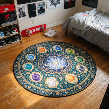 Tera Crystal Medallion Pokemon round rug on a bedroom floor - Pokemon chair mat