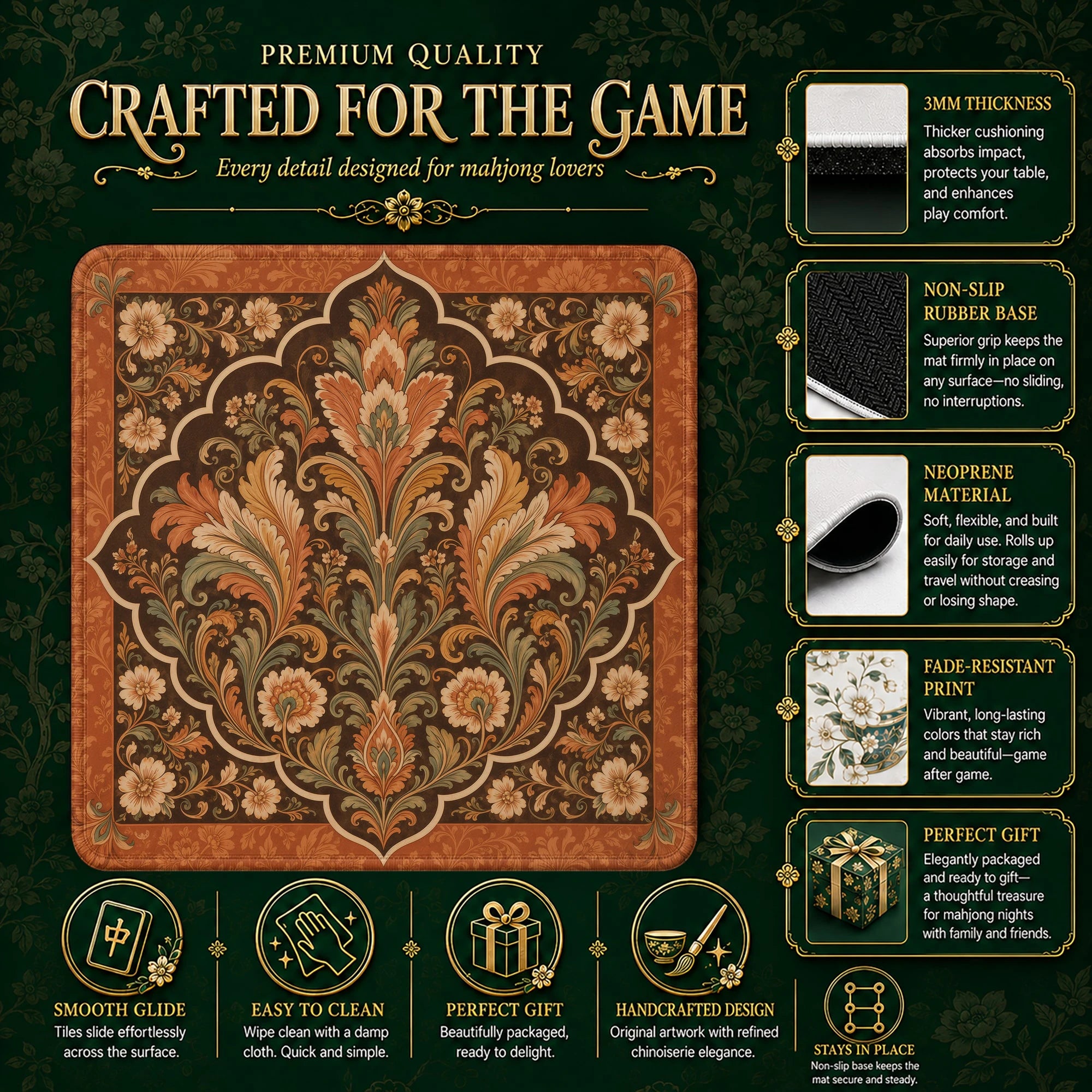 Terracotta Damask Mahjong Mat – neoprene mah jongg table mat