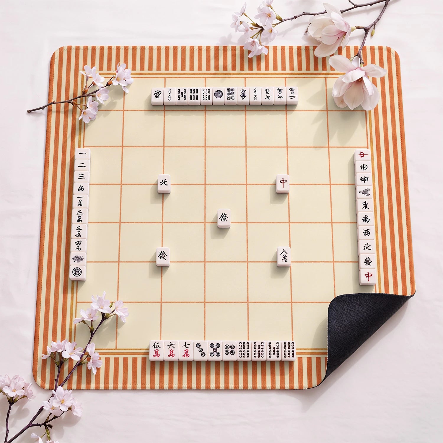 Terracotta Grid design close-up on mahjong mat surface