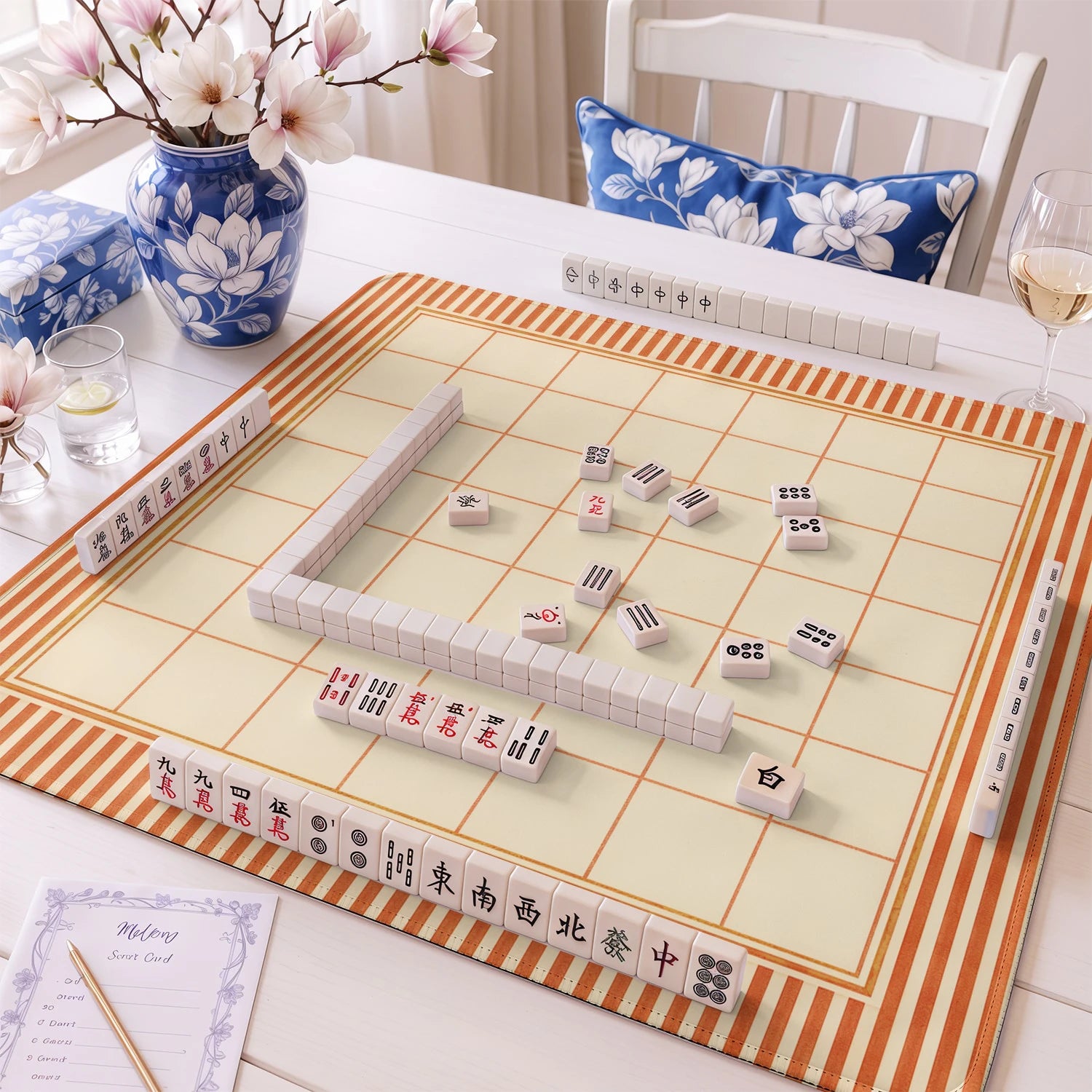 Terracotta Grid mahjong mat – M (60x60 cm) and L (81x81 cm) sizes