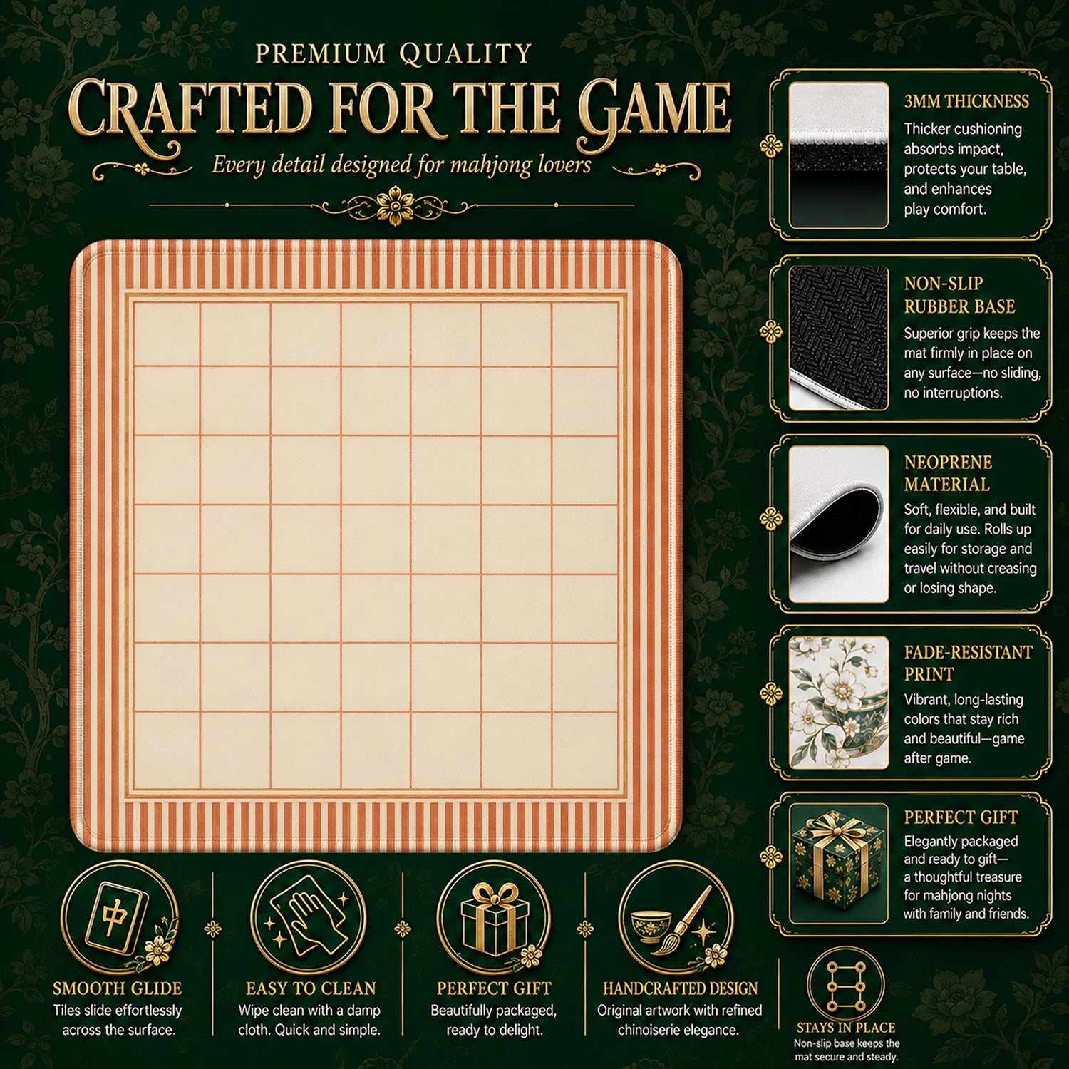Terracotta Grid Mahjong Mat – neoprene mah jongg table mat