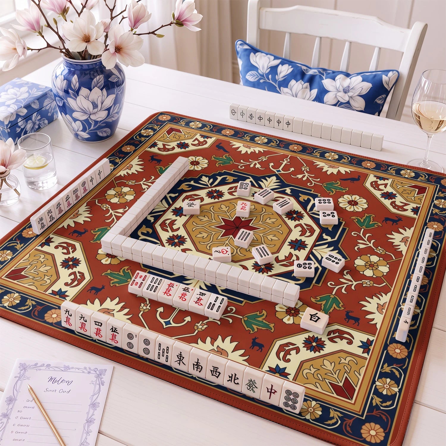 Terracotta Tribal Star Mahjong Mat - Mah Jongg Mat