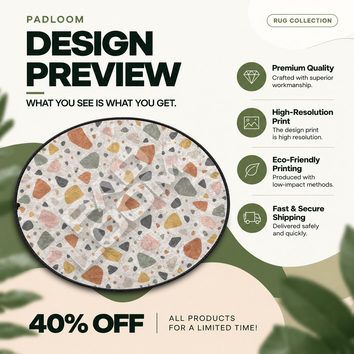 Terrazzo Terrakotta runder Teppich – Designvorschau