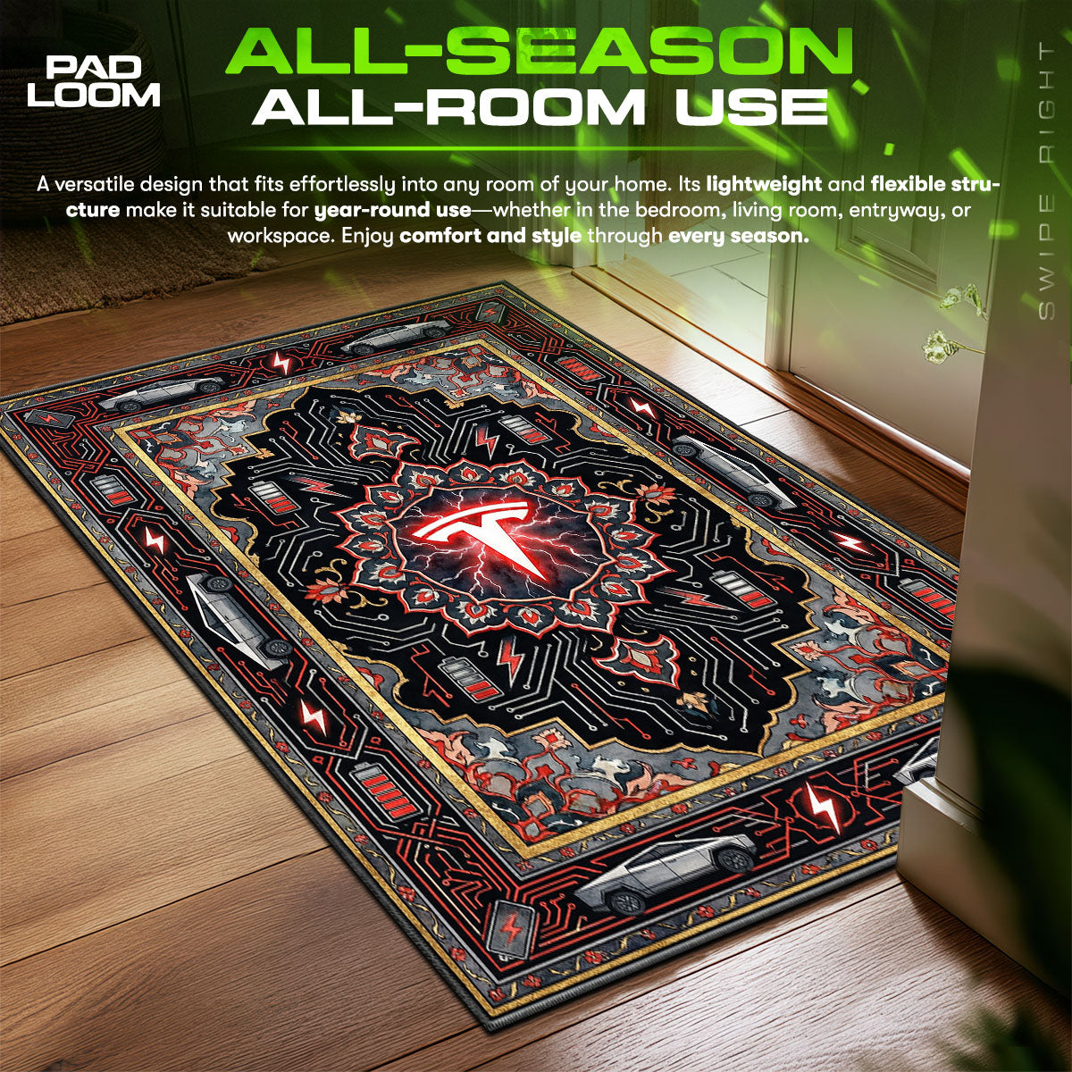 Tesla Cybertruck Logo Hypebeast fan rug — premium quality print
