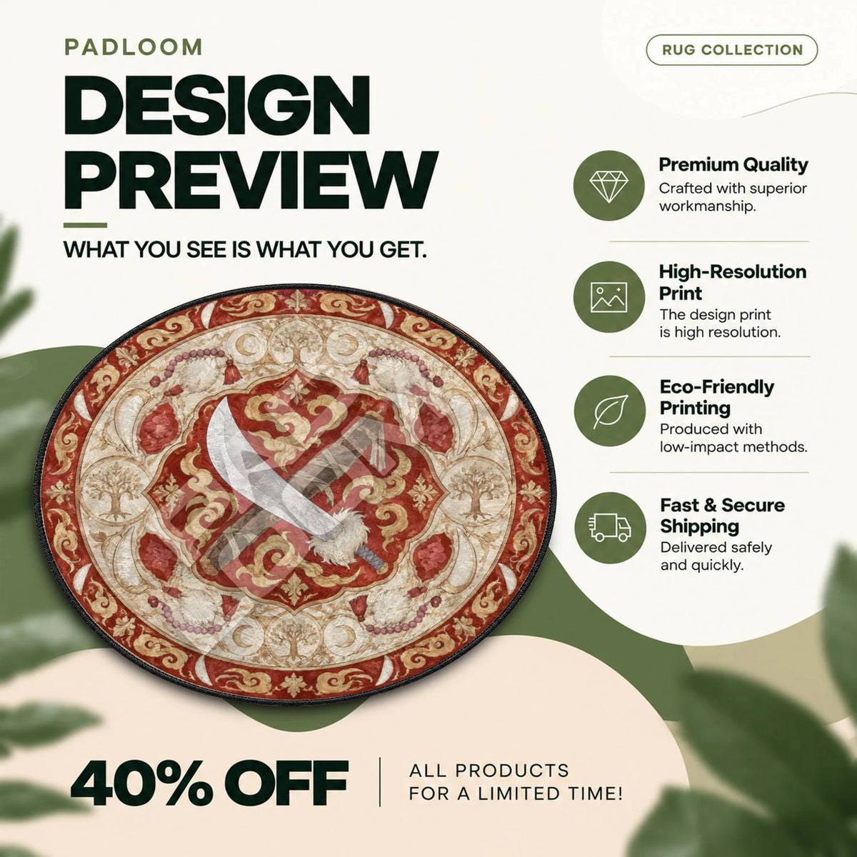 Tessaiga Crossed Inuyasha round rug full design preview