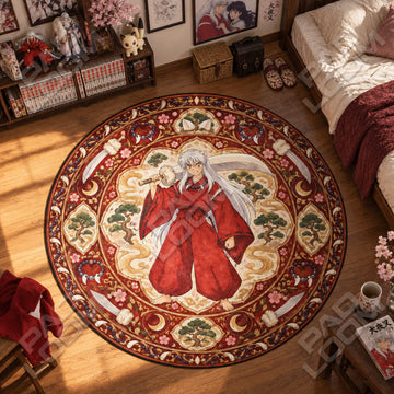 Tessaiga Half-Demon Inuyasha round rug on a bedroom floor - Inuyasha chair mat