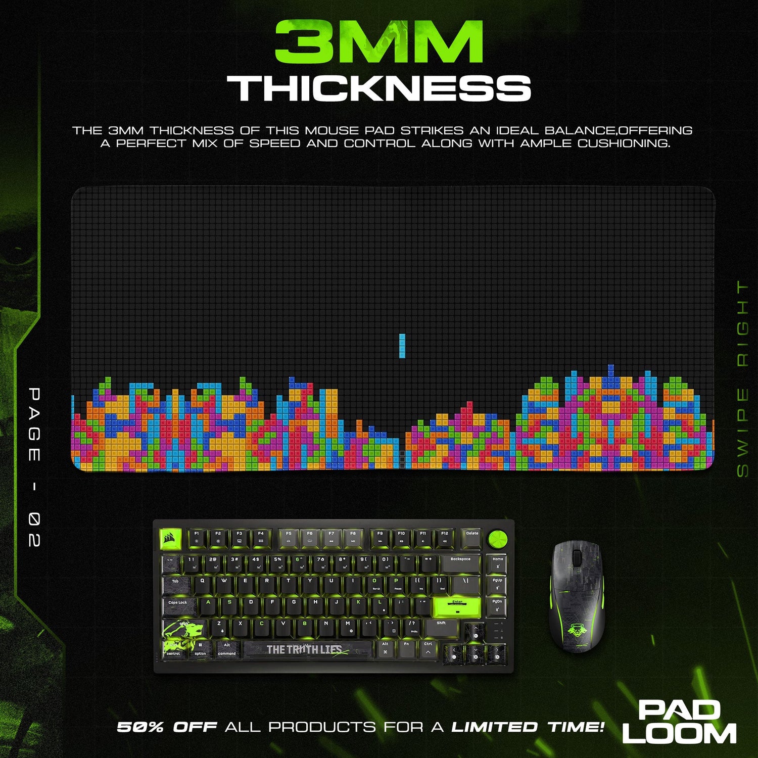Tetris Falling Blocks Mouse Pad, Retro Game Desk Mat Padloom