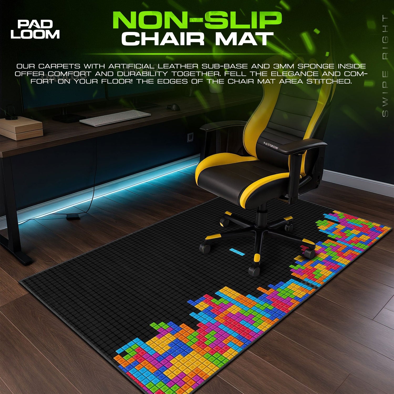 Tetris Falling Blocks Mouse Pad, Retro Game Desk Mat Padloom