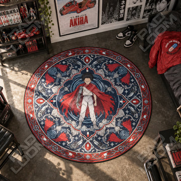 Tetsuo Cape Akira round rug on a bedroom floor - Akira chair mat