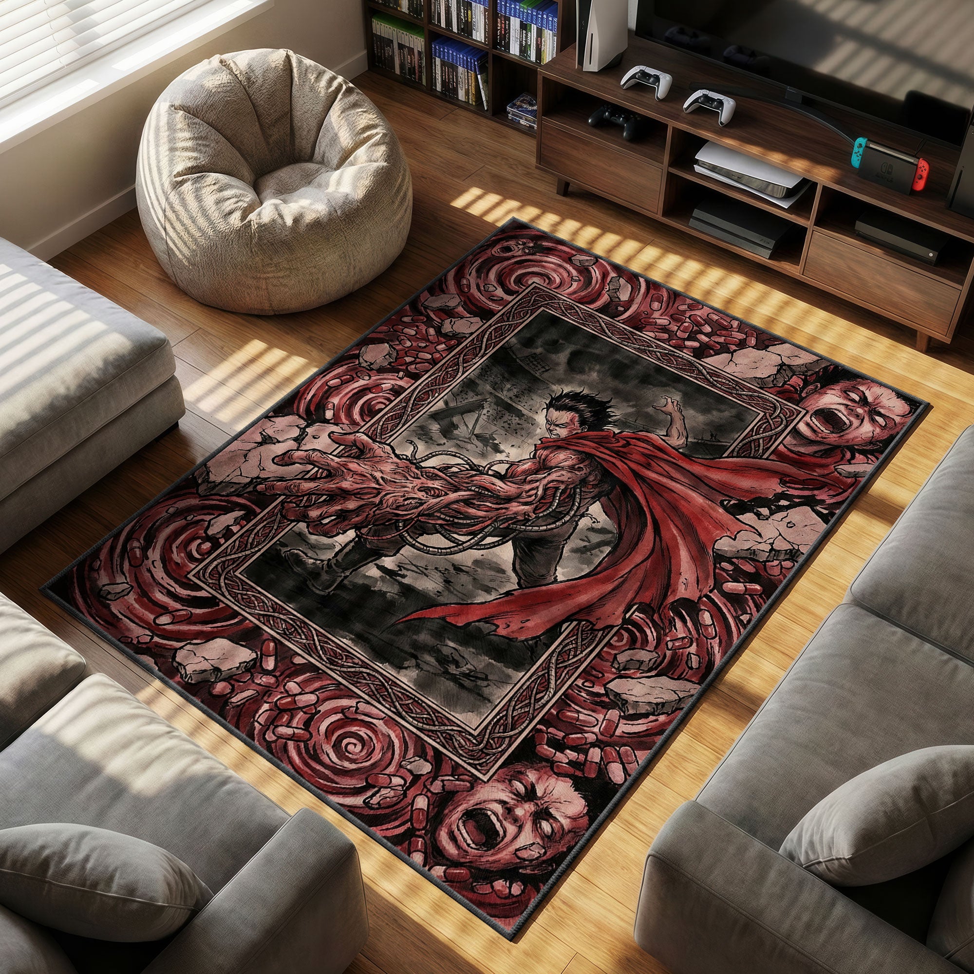 Dynamic Product themed area rug for home decor fans