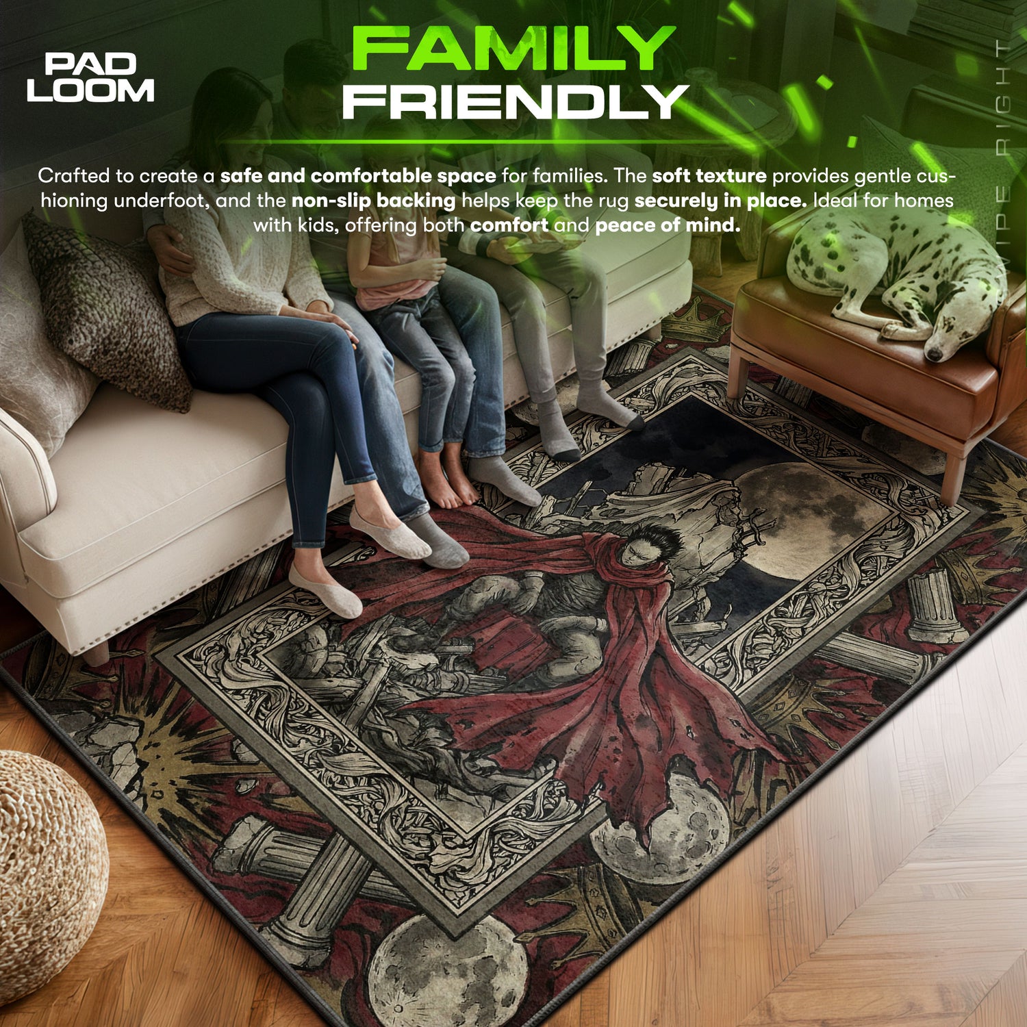 Tetsuo area rug showing full home decor artwork
