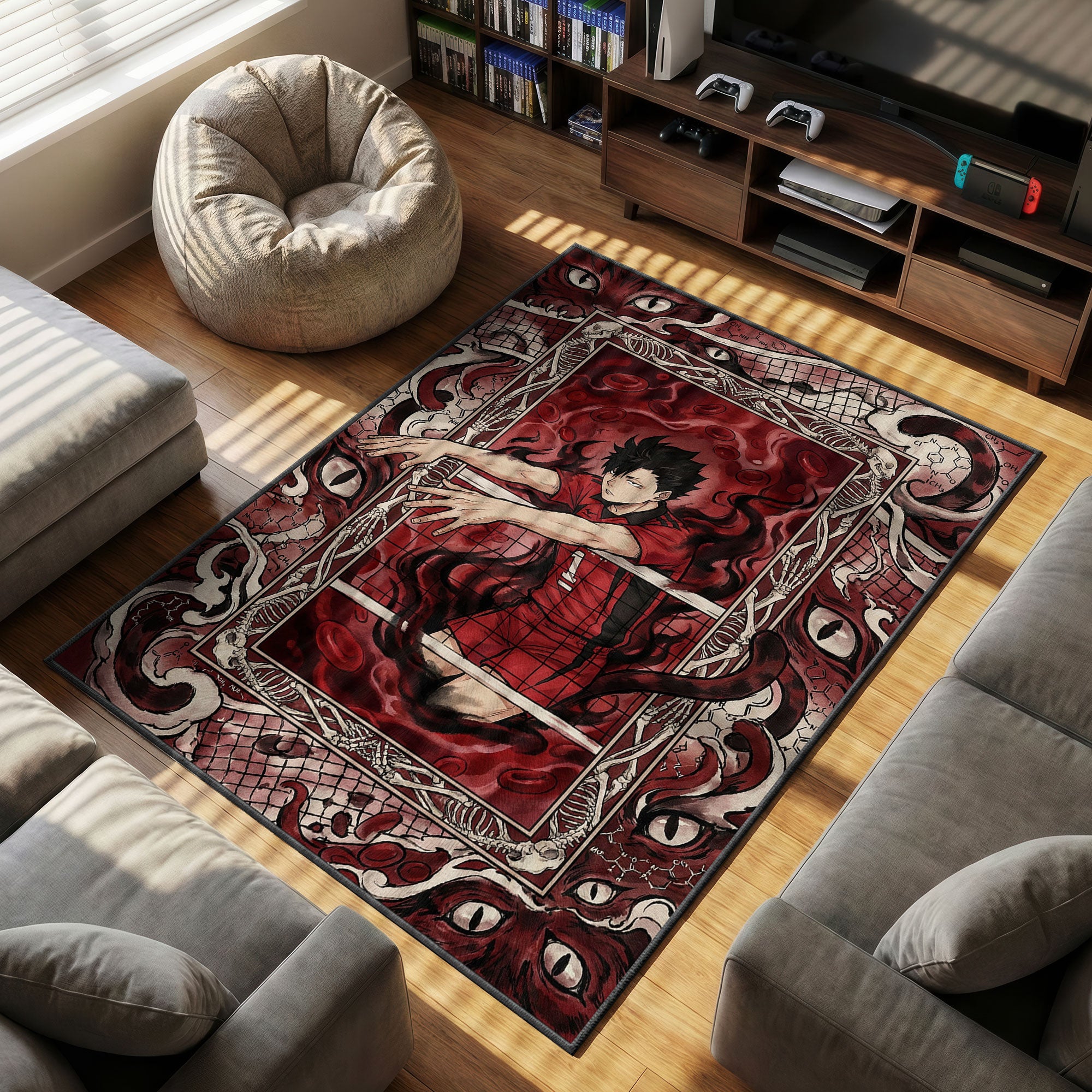 Tetsuro Kuroo themed area rug for home decor fans