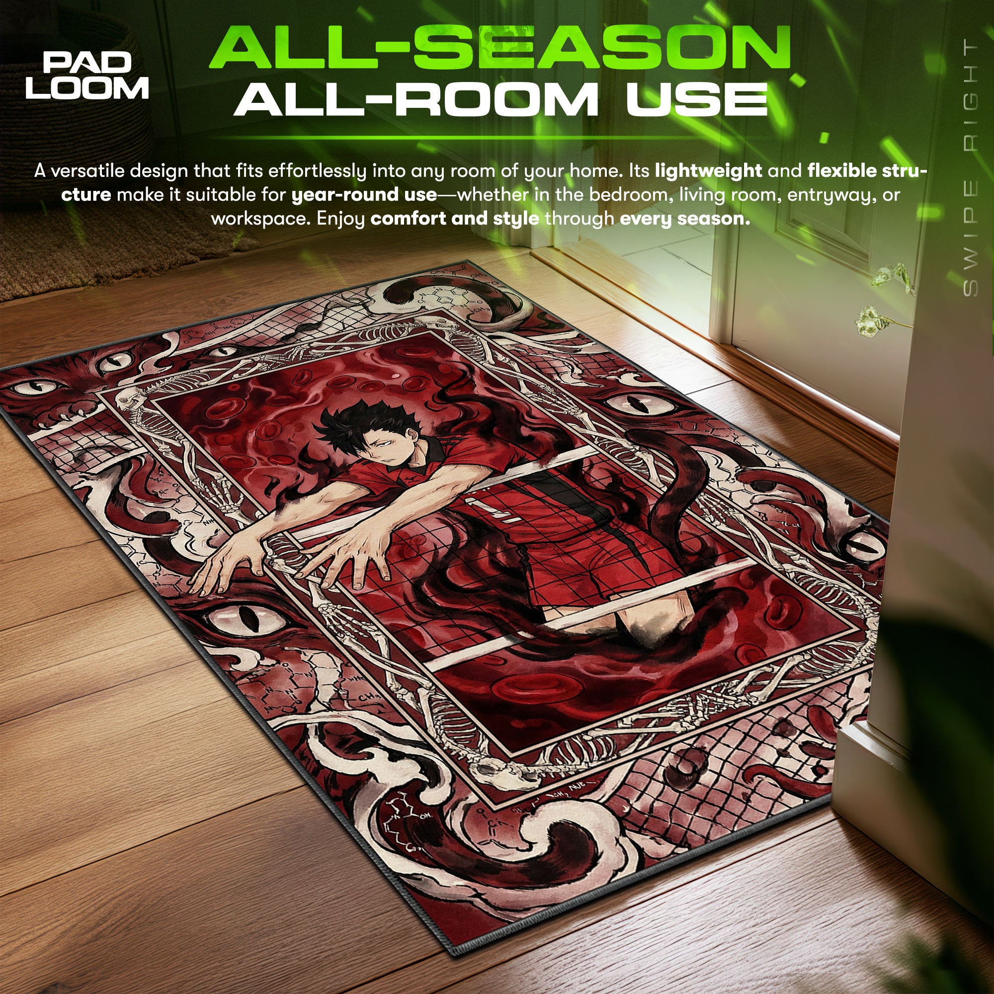 Tetsuro Kuroo Chemistry Block Haikyuu Chair fan rug — premium quality print