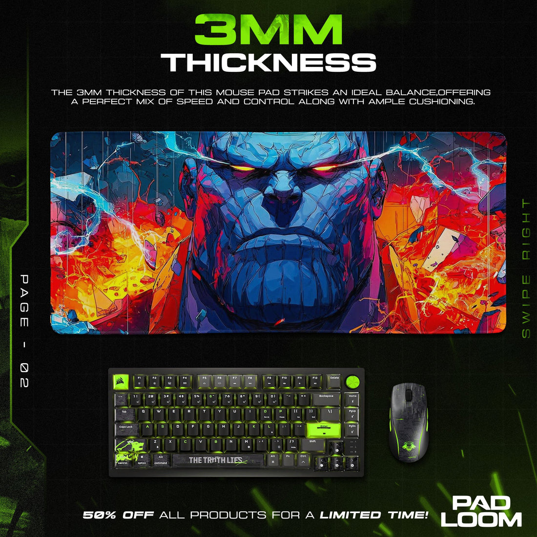 Thanos Mouse Pad - Cosmic Power Gaming Desk Mat Padloom