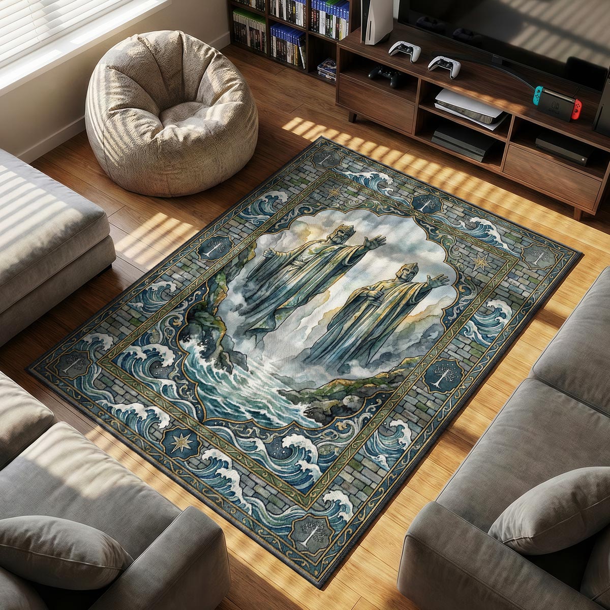 Argonath River themed area rug for home decor fans