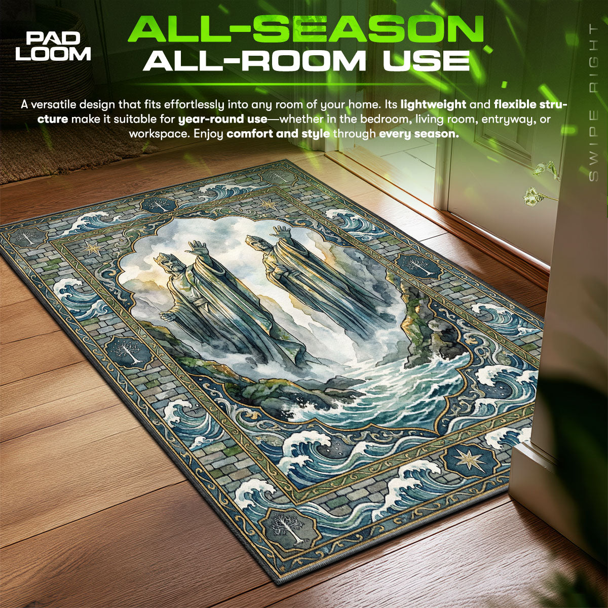 Argonath River Monument Lord Rings Room fan rug — premium quality print
