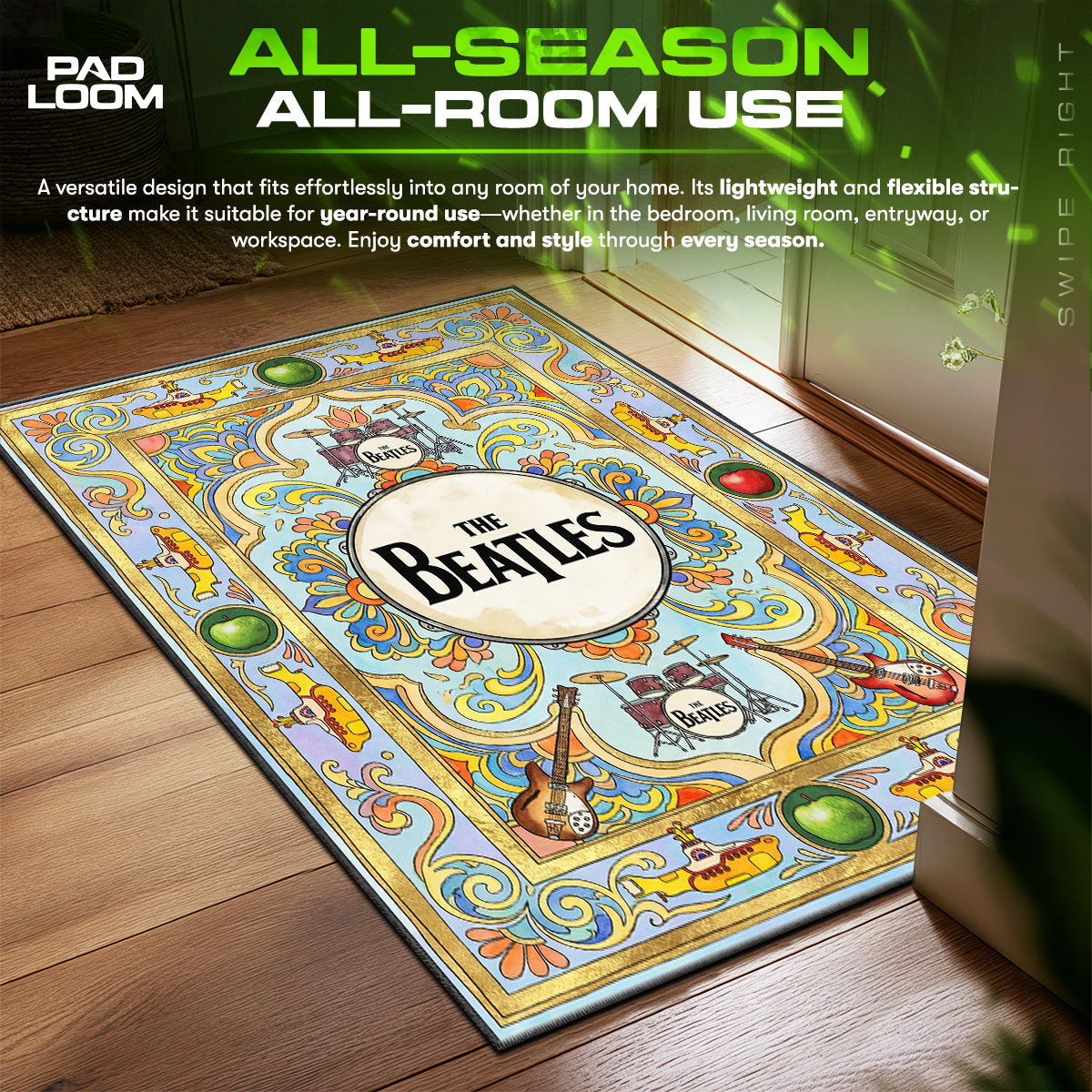 Detailed close-up of Beatles rug pattern