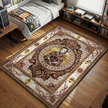 The Doll character standing gracefully in brown and cream Victorian lace frame with lanterns gaming area rug and floor mat