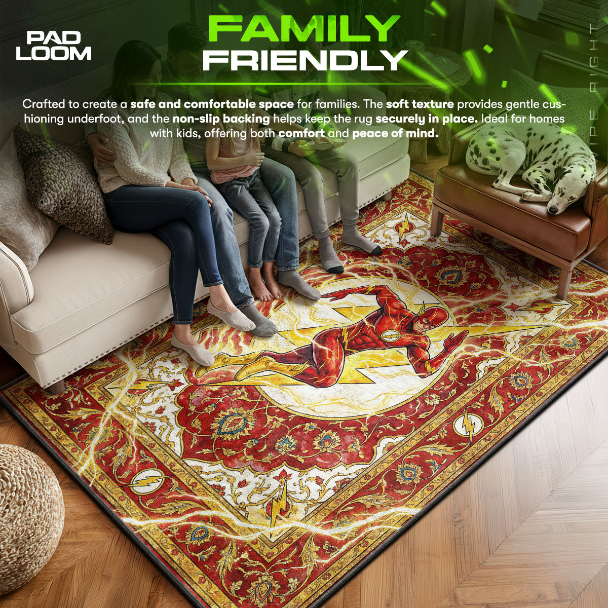 Flash area rug showing full home decor artwork
