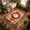 The Flash lightning bolt symbol swirling in a Speed Force vortex with winged boots ornate watercolor art style movie themed area rug and home theater mat