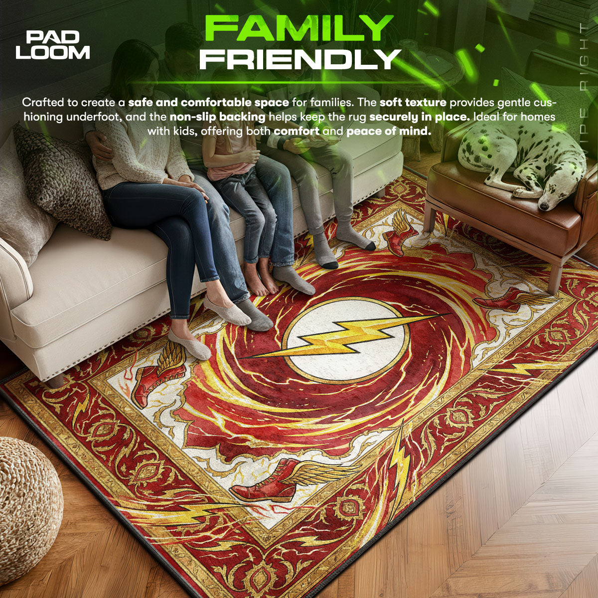 Flash area rug showing full home decor artwork