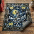 Hermit-Tarotkarten-Teppich mit Weisem im Gewand, Laterne auf Berggipfel, Schneeflocken und Kristallen