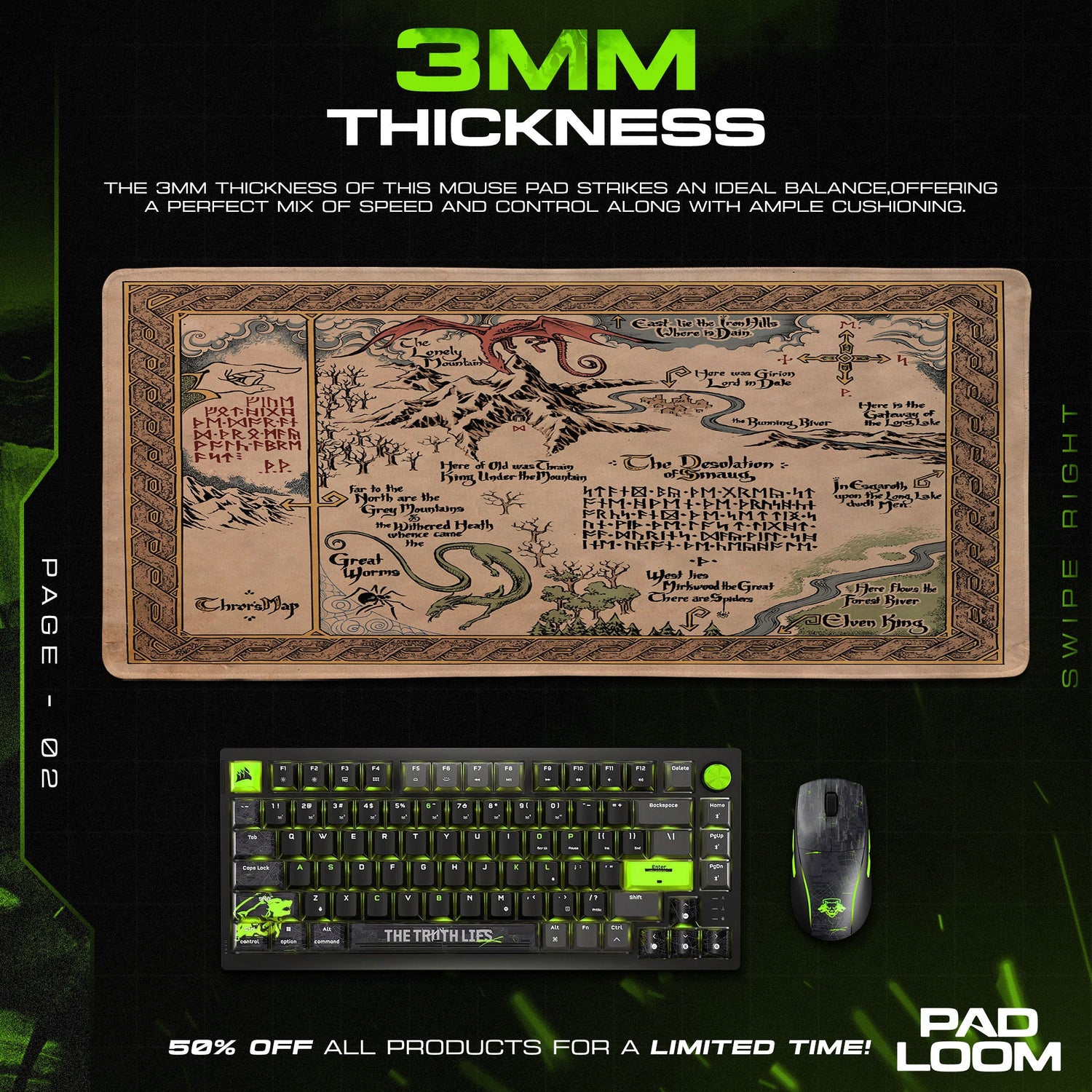 The Hobbit Mouse Pad, Thror’s Map Fantasy Desk Mat Padloom