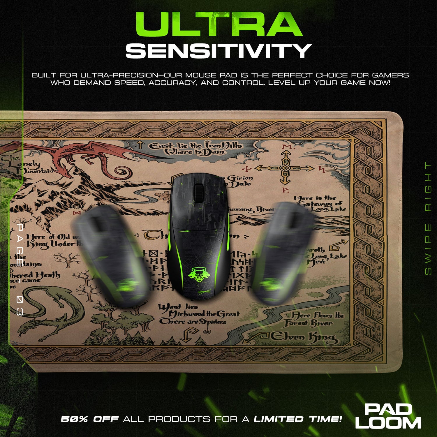 The Hobbit Mouse Pad, Thror’s Map Fantasy Desk Mat Padloom