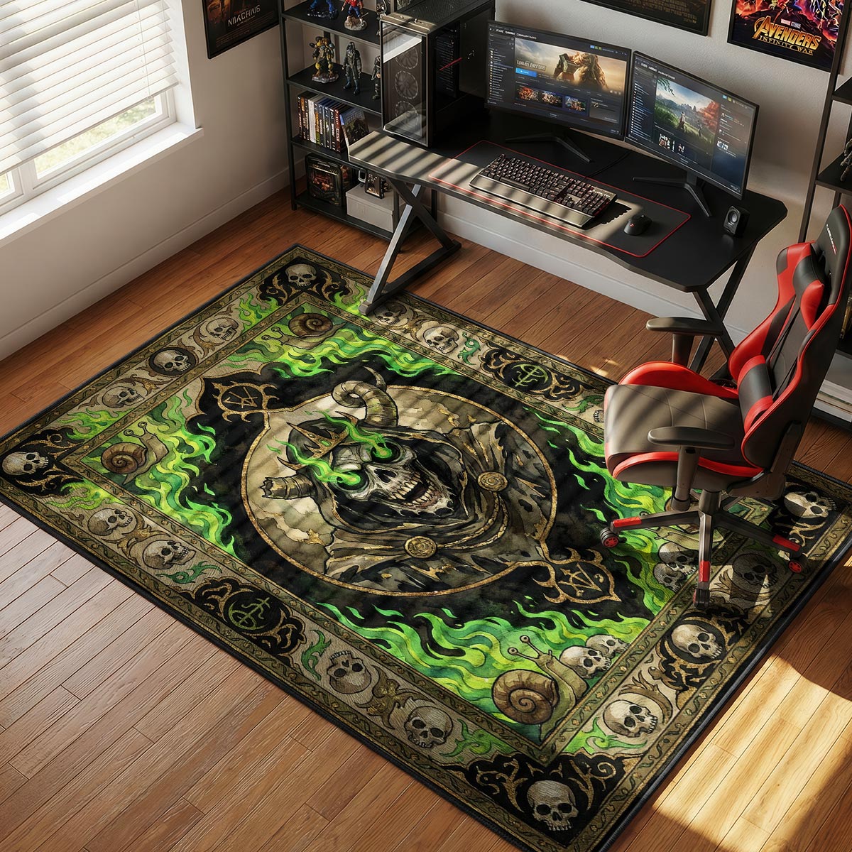 Lich Green Flame Adventure Time Room rug — main product view