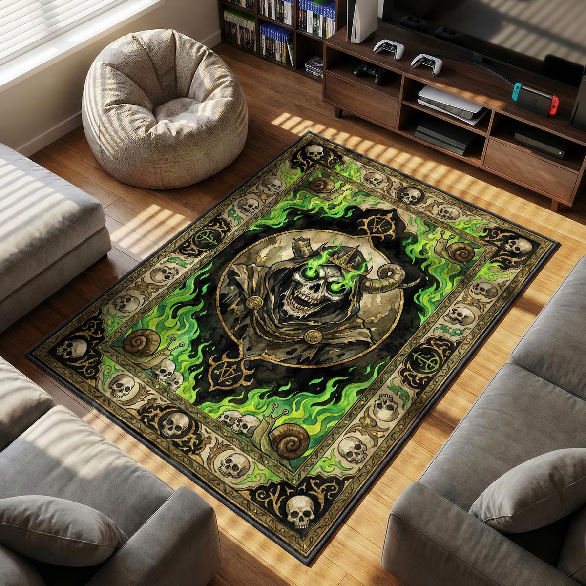 Lich Green themed area rug for home decor fans